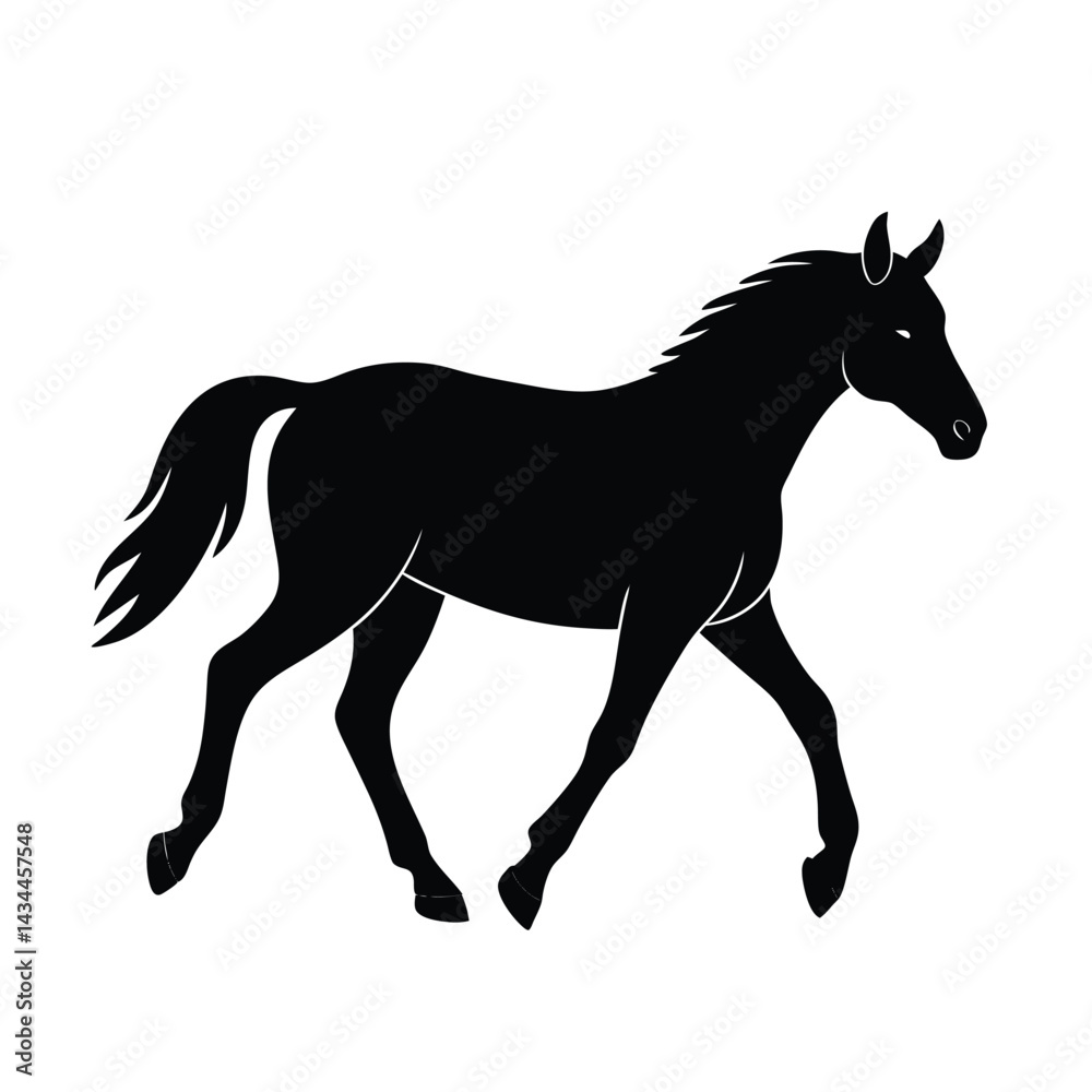 Obraz premium horse walking slowly lowered head vector line art 