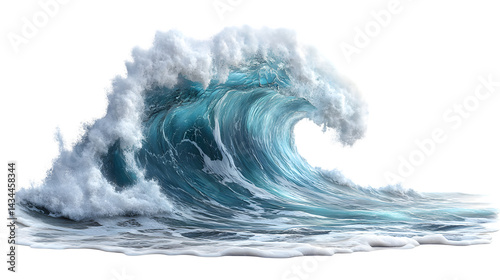 Fototapeta Naklejka Na Ścianę i Meble -  Giant ocean wave cresting with spray, isolated on white background