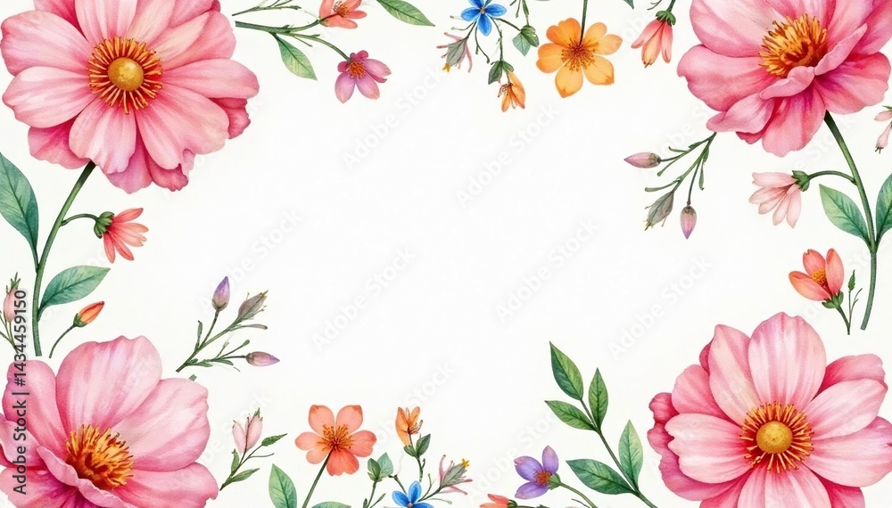 Fototapeta premium Delicate watercolor floral design, continuous repeat , pattern, flowers, background