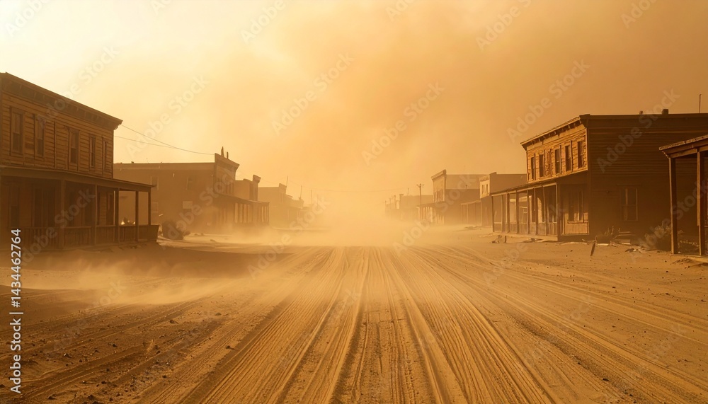 Obraz premium A deserted western-style town at the edge of a sandstorm during the day