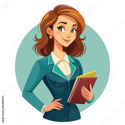 Professional woman in teal business suit holding documents