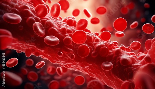 Blood clots health risk or thrombosis medical illustration concept symbol as a group of human blood cells clot clumped together by sticky platelets and fibrin as a blockage in an artery or vein