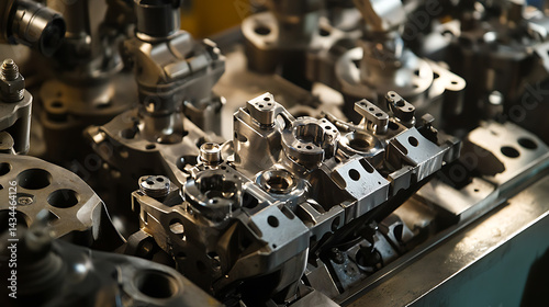 Mechanical arm assembling robotic arms for robotic molding in a plastic manufacturing plant, clean and organized workstations with molded plastic parts visible, Plastic molding robotic arm style