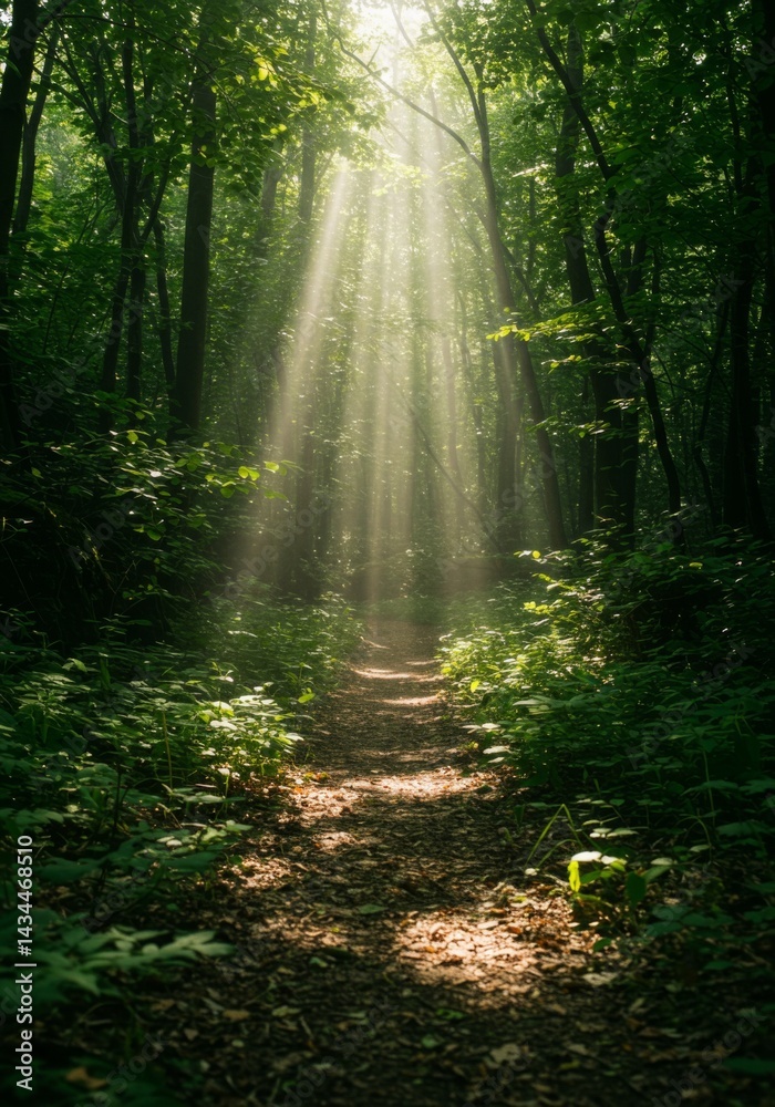Obraz premium Sunbeams Illuminate Forest Path