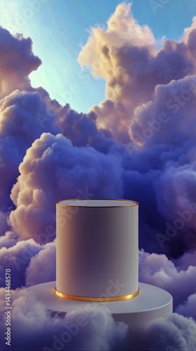 Cloudy Sky With a Pedestal Illuminated by Soft Golden Light at Sunset