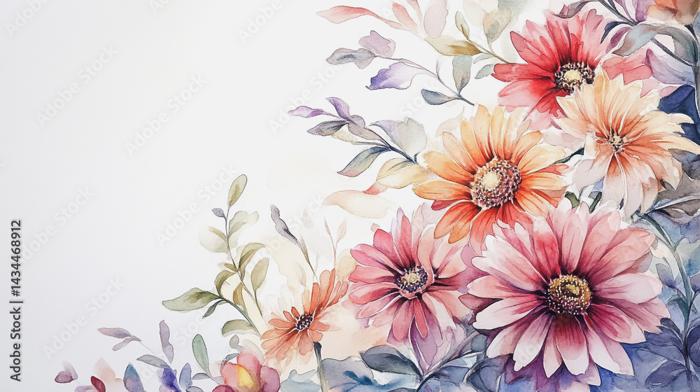 watercolor botanical Gerbera flowers texture template background.Elegant wedding invitation card background . Minimal hand painted Design for wedding or Valentine's Day
watercolor botanical Gerbera flowers texture template background.Elegant wedding invitation card background . Minimal hand painted Design for wedding or Valentine's Day