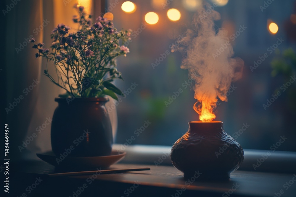 Cozy Evening Ambiance with Candlelight and Flowers