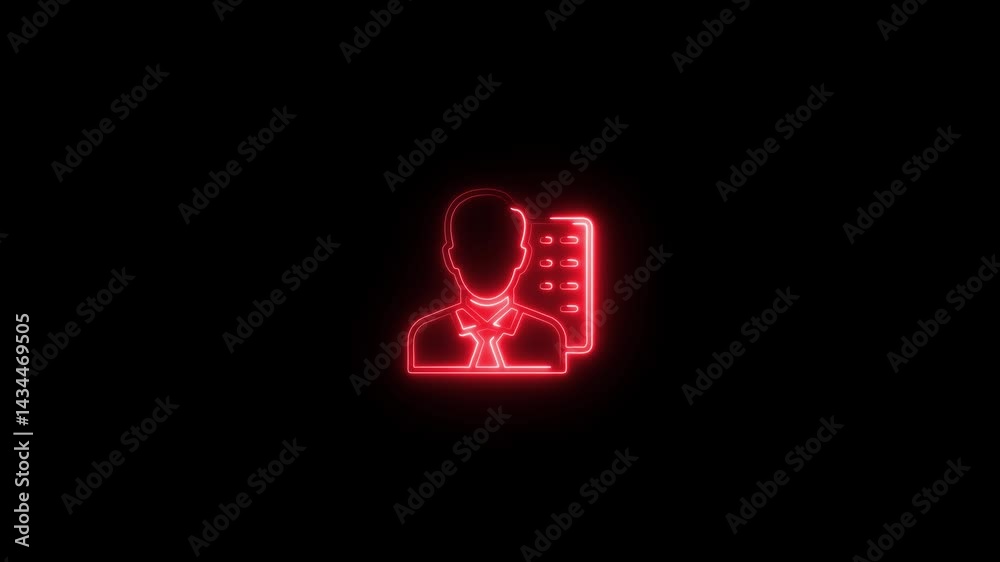 glowing neon accountant icon animation black background. 4K Video motion graphic animation.