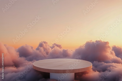 Clouds Surround a Circular Platform Under a Stunning Sunset Sky
