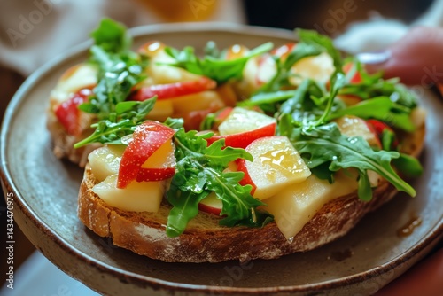 Delicious Open-Faced Sandwich Topped With Fresh Apples and Arugula Served in ...