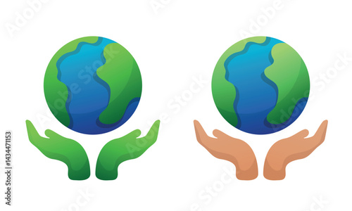 Planet Earth in our hands. Environmental protection illustration. Vector clipart.