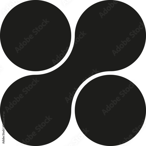 Four circles arranged in a square pattern with two of them merged, all filled with black and spaced evenly.
