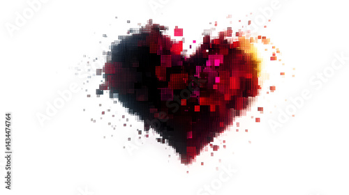 A heart made of squares is shown in red and black