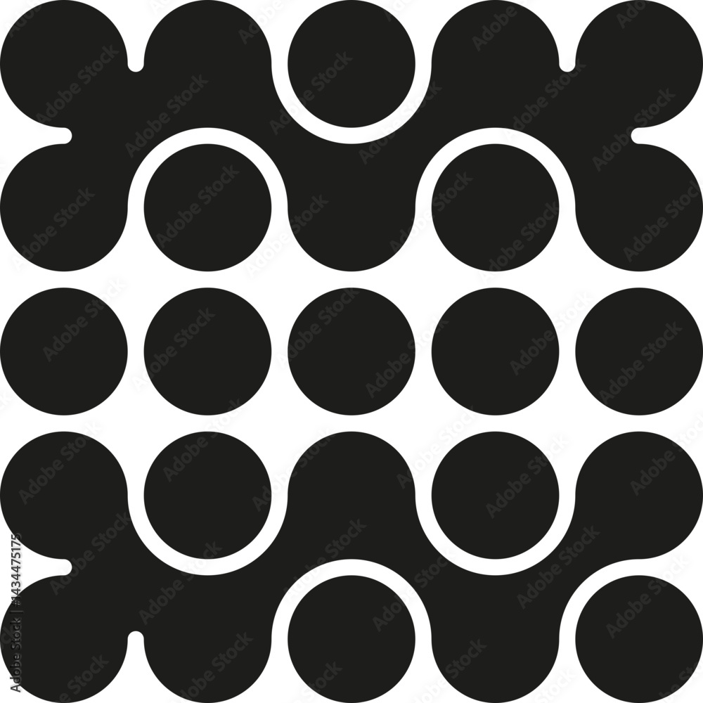 Fototapeta premium Composition created by both individual circles and merged circles with black fills and spacing.