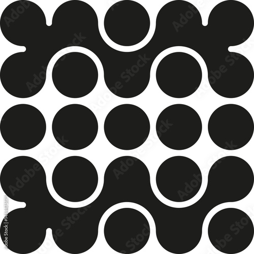 Composition created by both individual circles and merged circles with black fills and spacing.