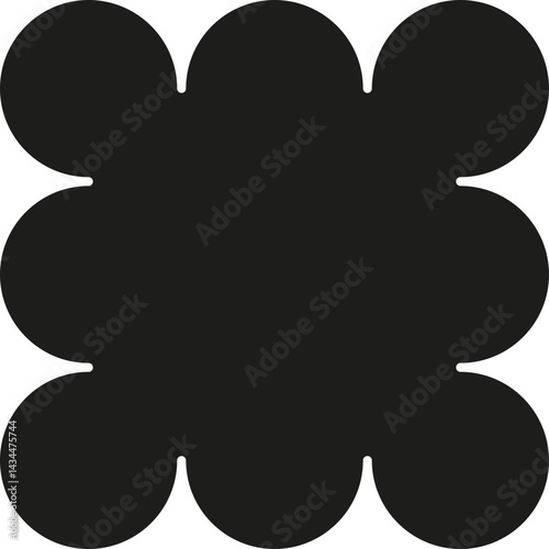 Squared cloud design formed by merging 8 black-filled circles with smooth contours.