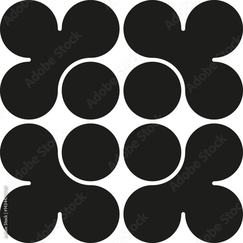 Square composition of merged black-filled circles with smooth transitions between shapes.