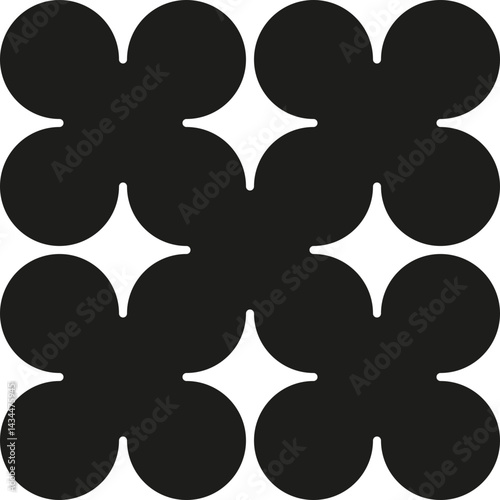 X-shaped composition created by merging black-filled circles into a smooth structure.