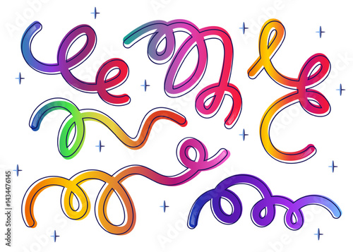 Colorful neon abstract gradient curvy line shapes. Flat vector illustration.