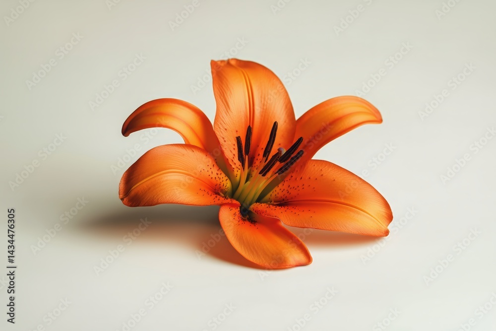 Bright Orange Lily Bloom on Pale Background Showcasing Its Vibrant Petals and Intricate Details
