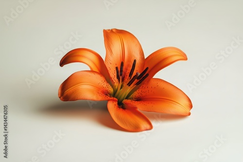 Obraz na płótnie Bright Orange Lily Bloom on Pale Background Showcasing Its Vibrant Petals and Intricate Details w salonie