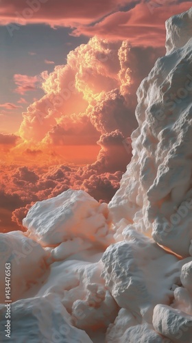 Vibrant Sunset Emerges Behind Cloud Formations in a Serene Sky