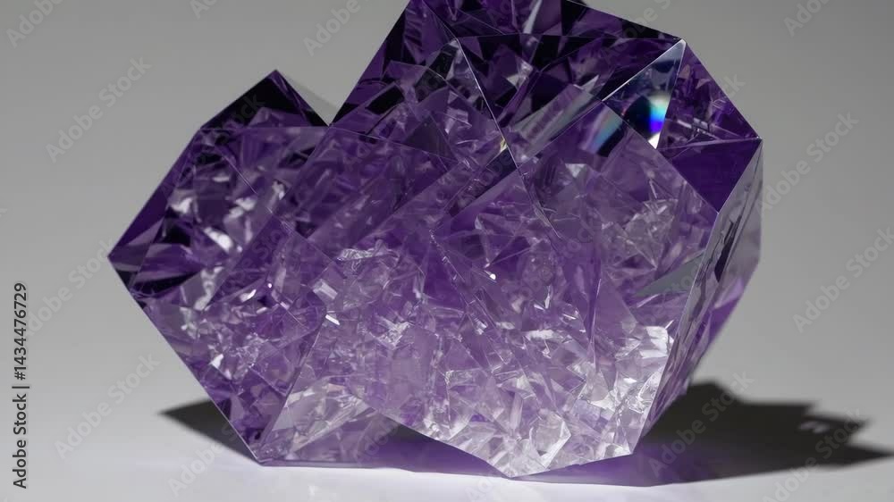 Shimmering amethyst crystal rotating against a neutral background Shimmering amethyst crystal rotating against a neutral background