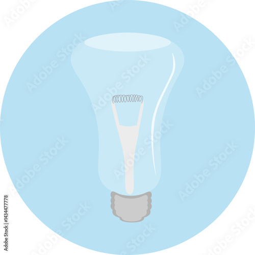 Transparent electric light bulb on a blue round background