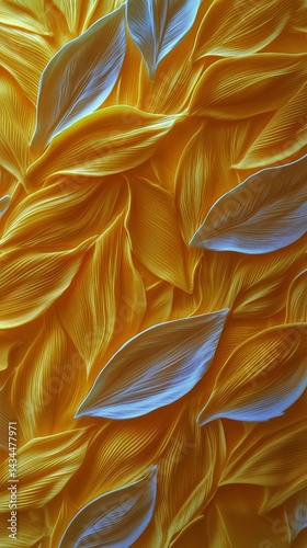 Colorful Leaves Create a Vibrant Pattern on a Bright Yellow Background During...