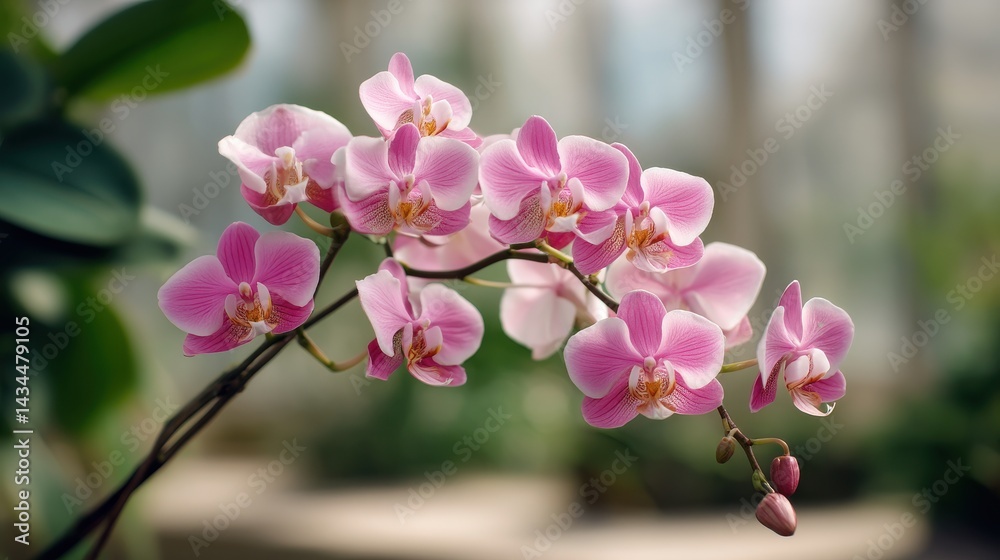 Fototapeta premium Beautiful Pink Orchid Flowers in Greenhouse Natural Environment