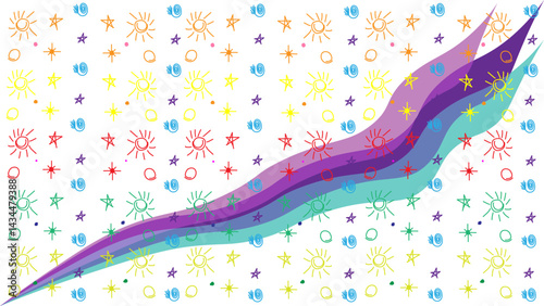 A multi-colored set of cosmic doodles. Cosmic pattern stars sun comet.