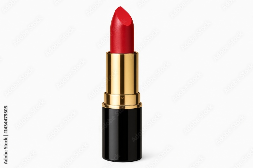 Bright Red Lipstick Showcasing a Classic Design With a Glossy Finish and Metallic Casing