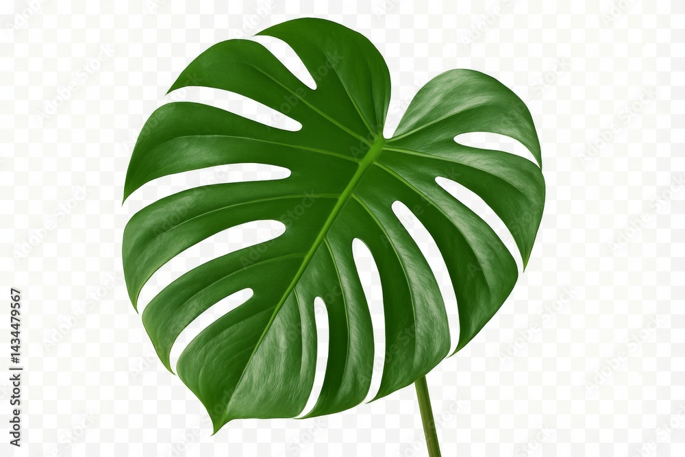 Large Green Monstera Leaf Isolated on White Background Showcasing Its Unique Split Design