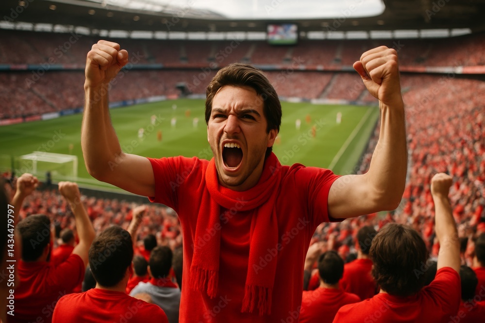 Exciting Moment as Passionate Fans Celebrate a Goal at a Sports Stadium During a Thrilling Match