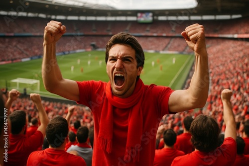 Obraz na płótnie Exciting Moment as Passionate Fans Celebrate a Goal at a Sports Stadium During a Thrilling Match w salonie
