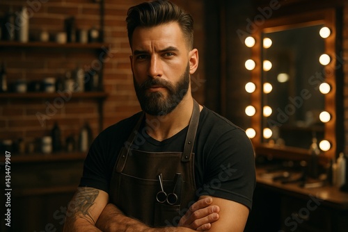 Skilled Barber in Modern Salon Showcasing Grooming Tools and Style Expertise During Evening Hours
