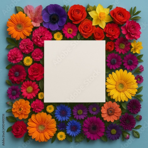 Vibrant Floral Arrangement Featuring Assorted Flowers and a Blank Center for Personalized Messages