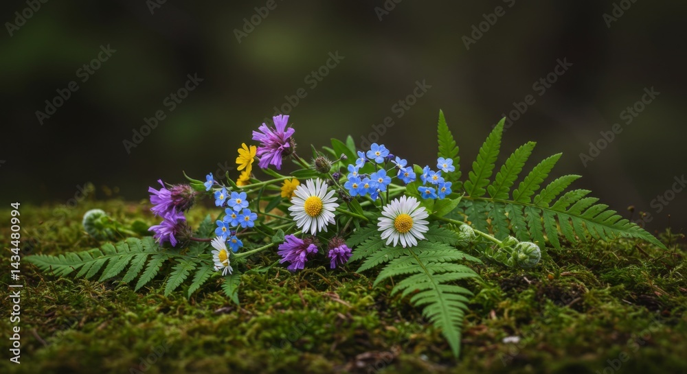 Obraz premium Wildflower Bouquet on Mossy Surface