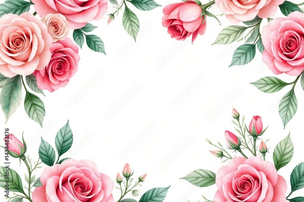 Delicate watercolor roses & leaves, repeating pattern, soft, red Delicate watercolor roses & leaves, repeating pattern, soft, red