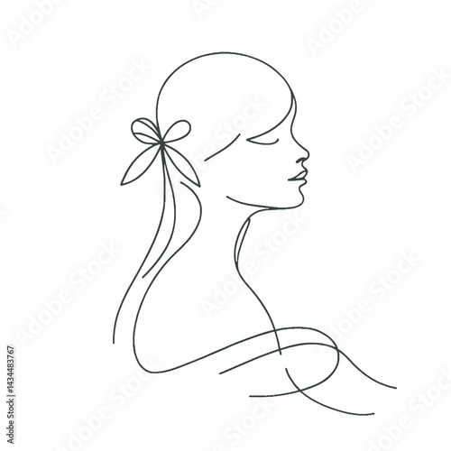 Minimalist line art of a woman with a bow in her hair  