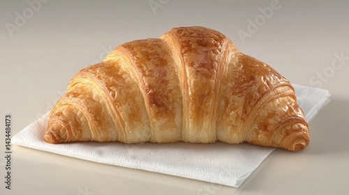 Freshly Baked Croissant on White Napkin Close-Up Breakfast Pastry Delight