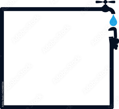 Square frame sign with water key and water tap, plumbing repair service