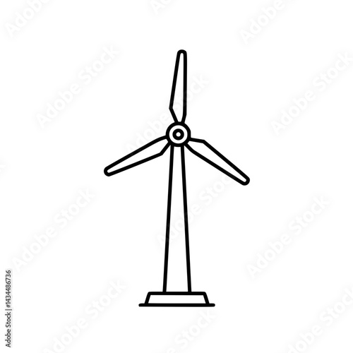 Wind Turbine Line Icon - Simple Vector Outline in minimalistic black and white design