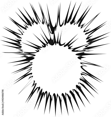 Graphic format of an explosion with soap-like explosion outbreaks grouped and fused into a single structure.