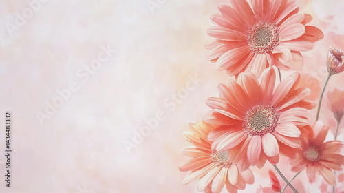 watercolor botanical Gerbera flowers texture template background.Elegant wedding invitation card background . Minimal hand painted Design for wedding or Valentine's Day