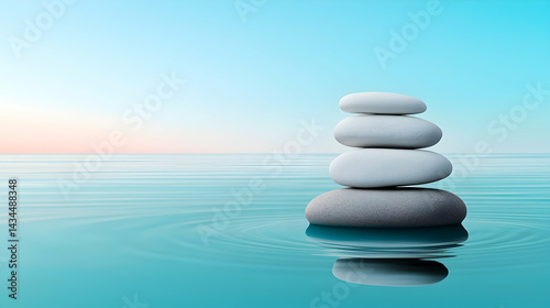 Serene Stacked Stones on Calm Ocean Water at Sunrise