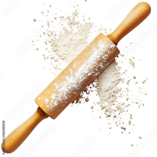 PNG of a classic wooden rolling pin with flour dust