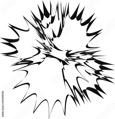 Graphic format of an explosion featuring a group of explosion outbreaks varying in size and distributed irregularly.