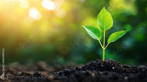 Growth and renewal a young plant emerging from soil in a lush garden nature photography calm setting
