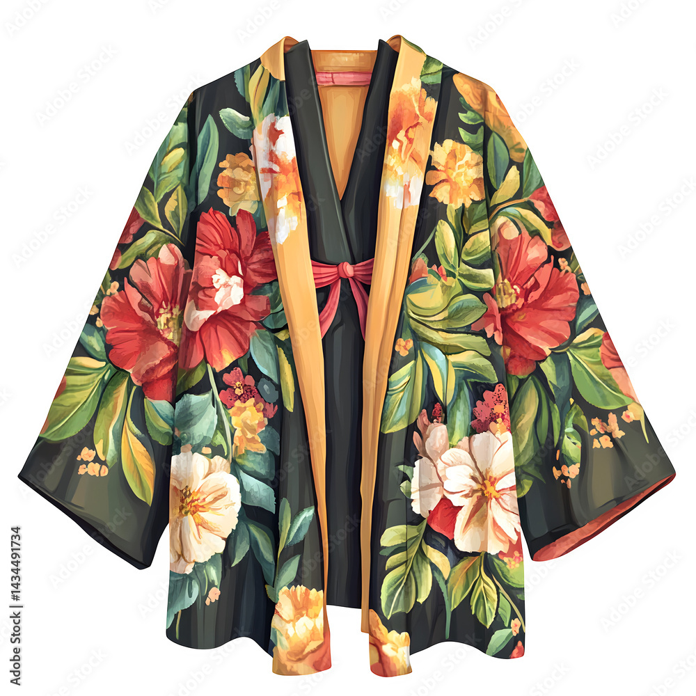 Naklejka premium PNG of a floral printed summer kimono